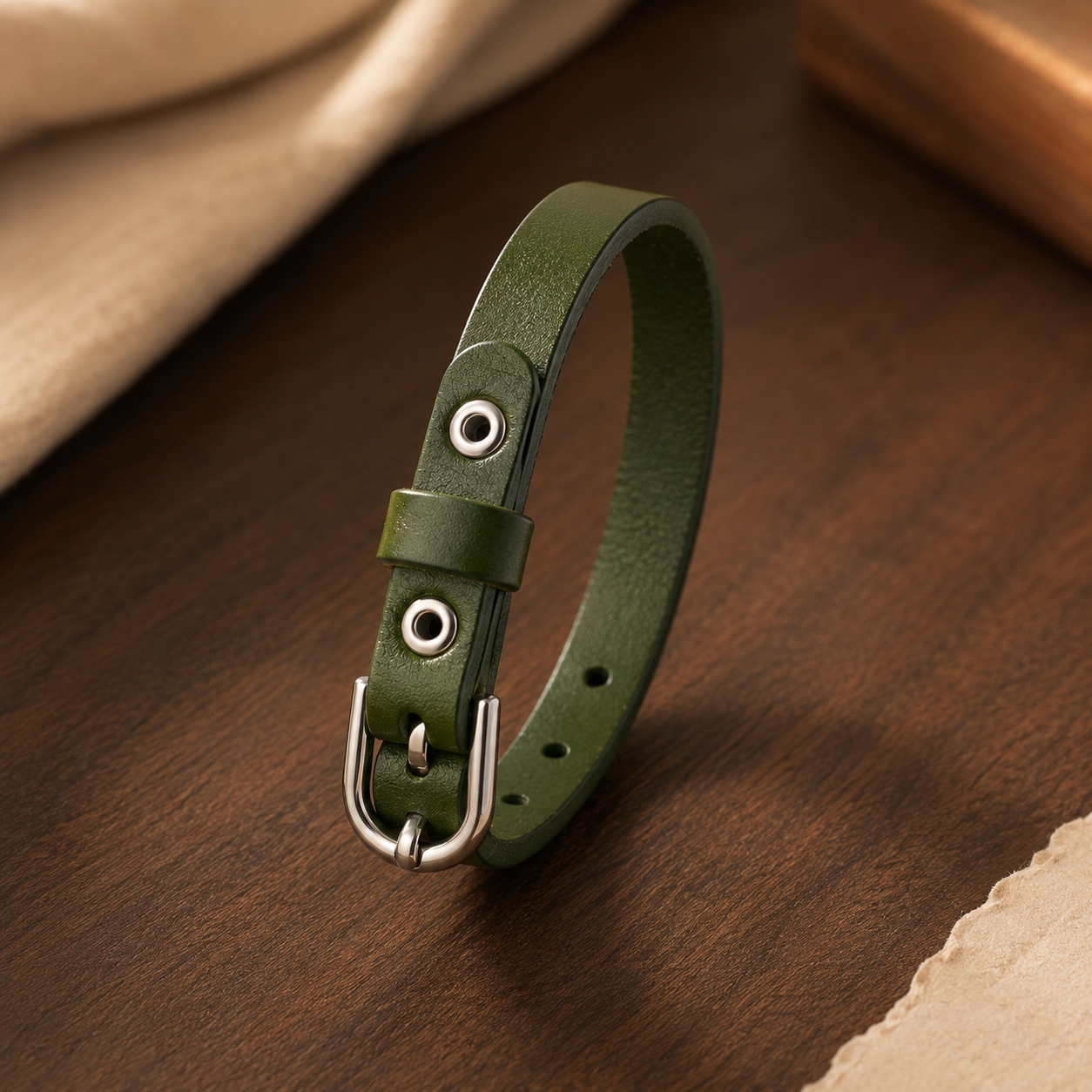 Bracelet en cuir réglable avec boucle métallique