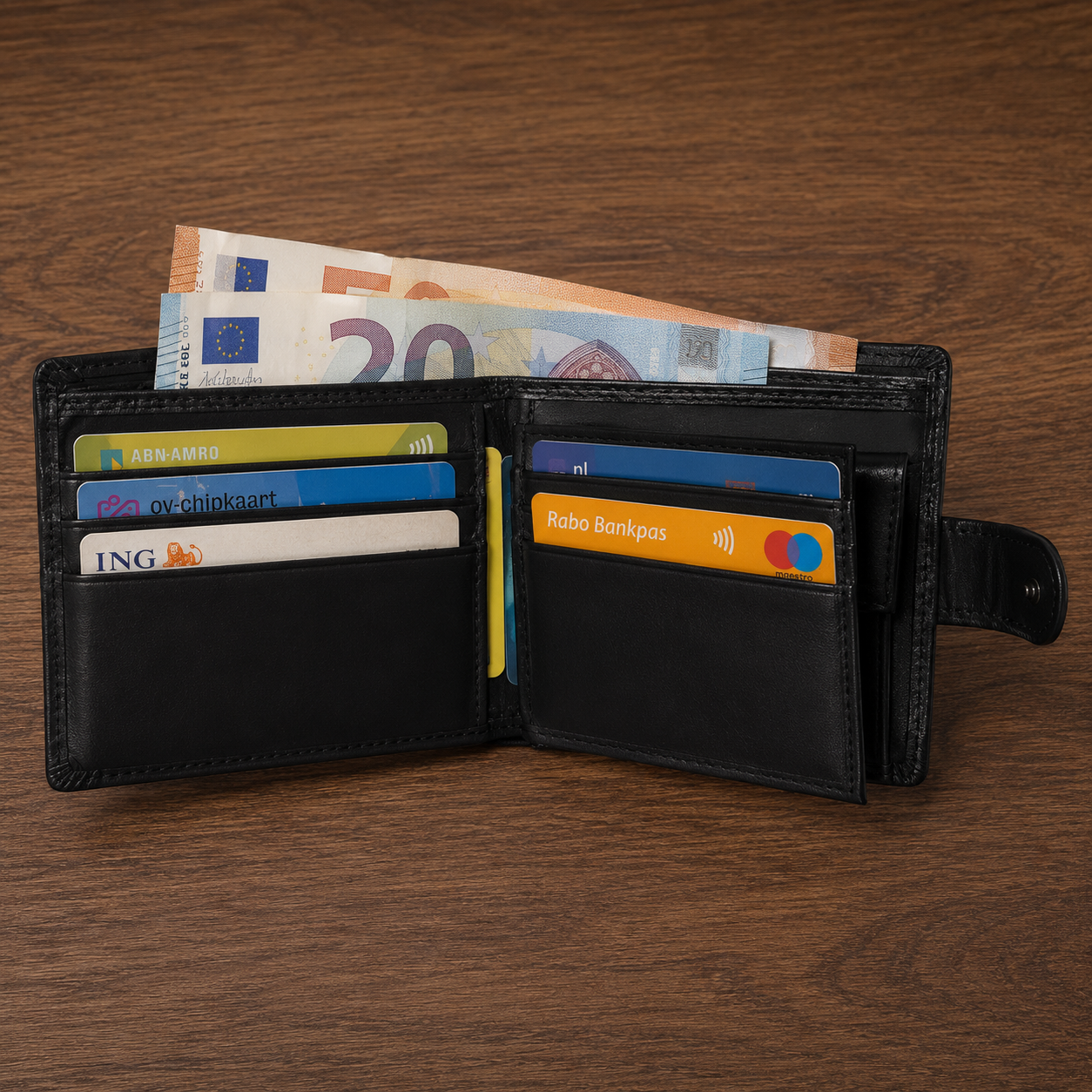 Leren Herenportemonnee met Naam | RFID Bescherming